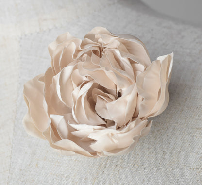 bridal silk flower, champagne, metal hair clip, matte satin, hair accessory