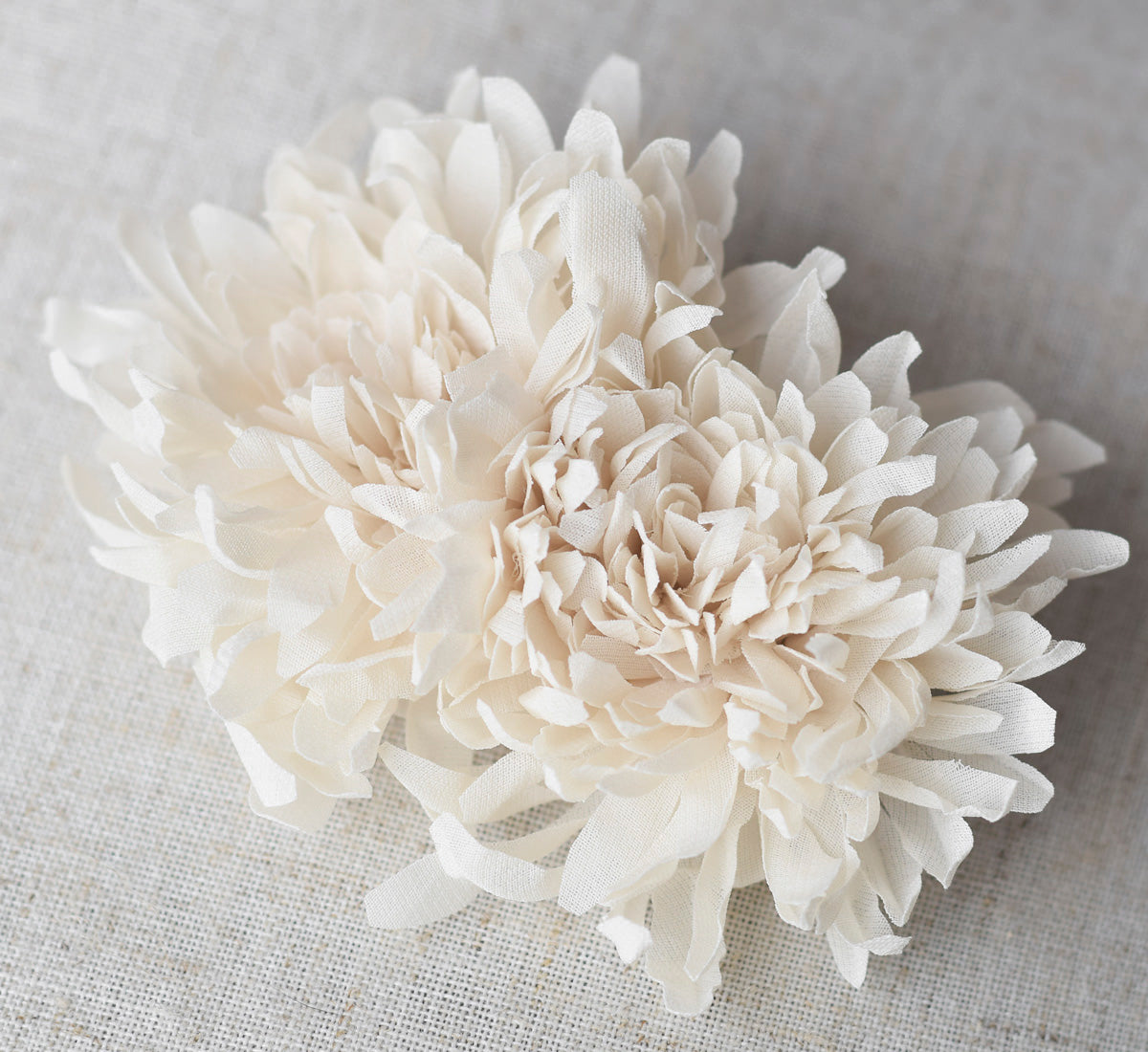 double flower, chrysanthemum, ivory, hair pin, bridal, wedding, headpiece