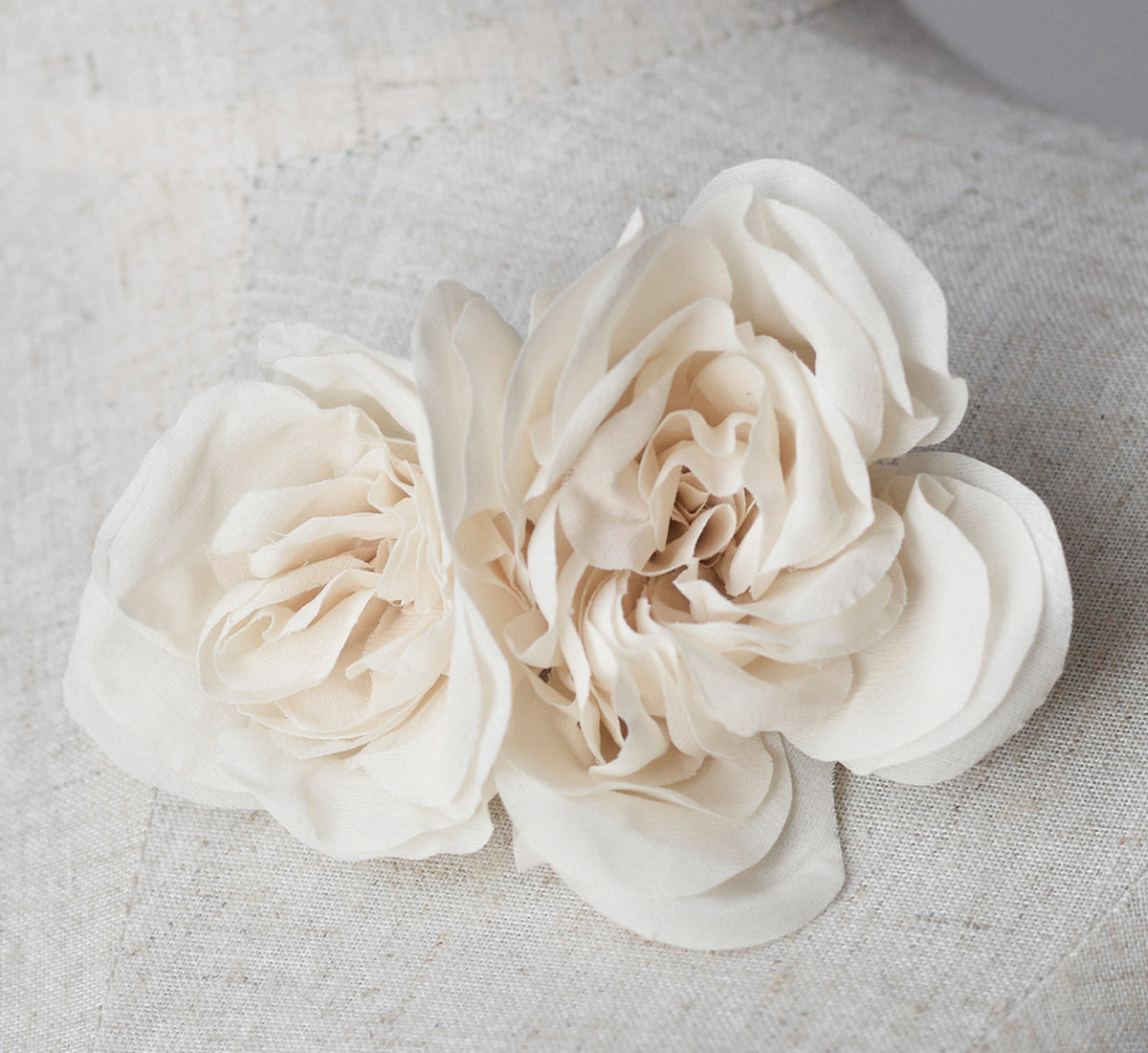 double flower, silk chiffon, ivory hair flower, bridal accessories, hair pin